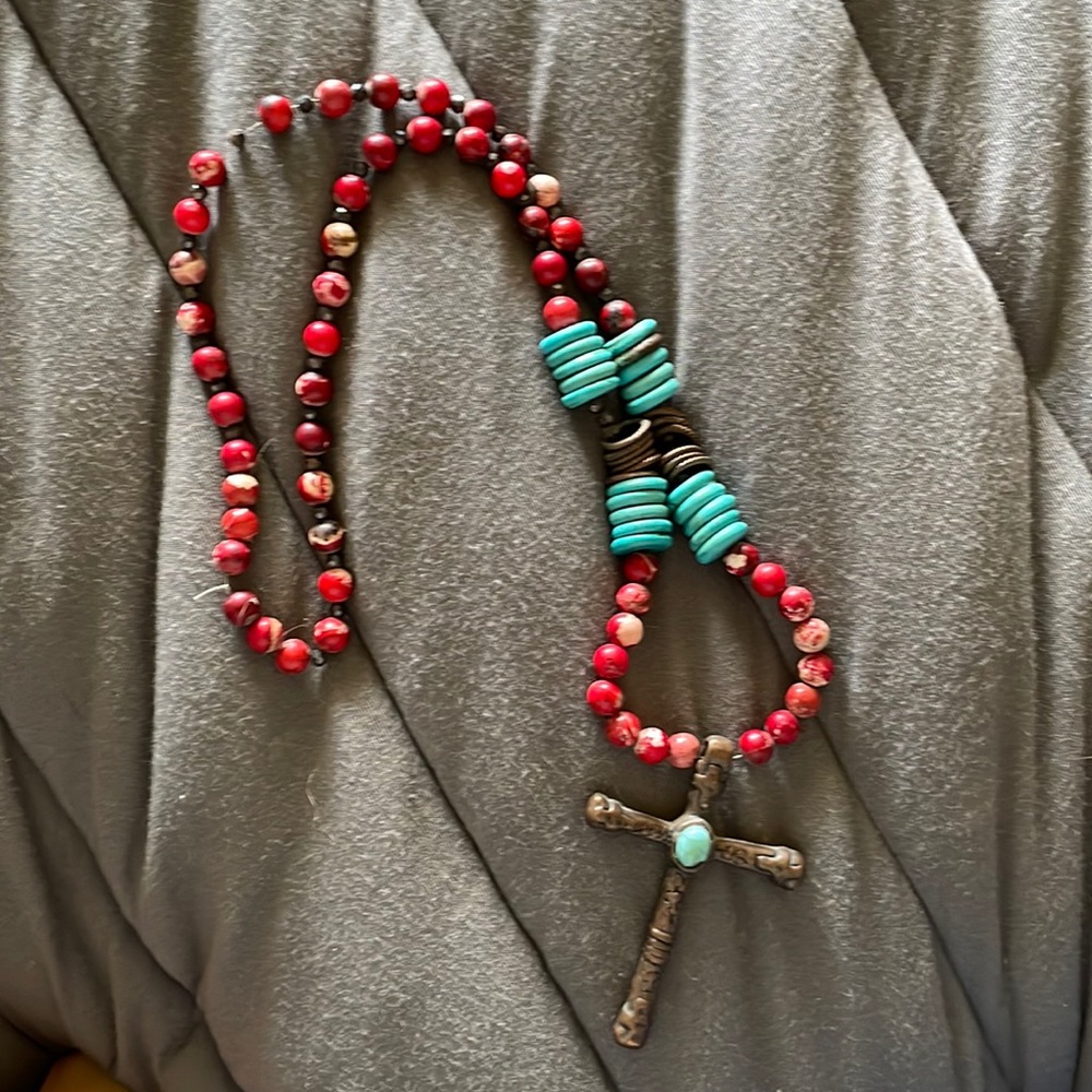 Cross, beaded necklace